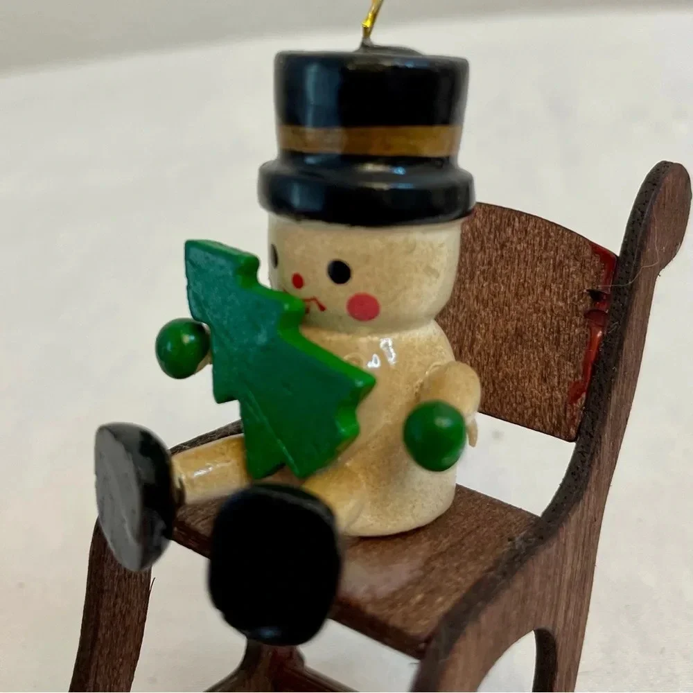 Vintage Russ Country Antique Ornament Snowman On Rocking Chair Style # BX 2057.